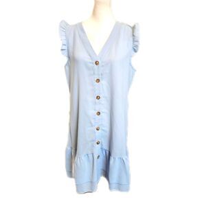SHEIN flutter sleeve button down v-neck light blue dress w/ tier ruffle hem L